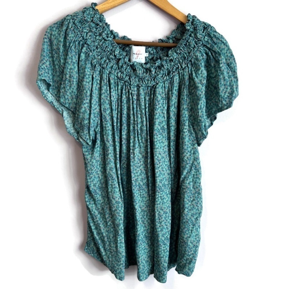 The Nines by Hatch Maternity Green Ditsy Floral Gathered Neckline Blouse Top XL